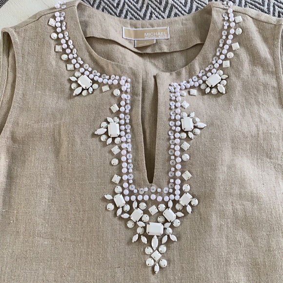 MICHAEL KORS NWOT LINEN BEADED NECK TUNIC SO MIAMI - Picture 7 of 9